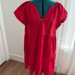 Marie Oliver red linen dress NWT